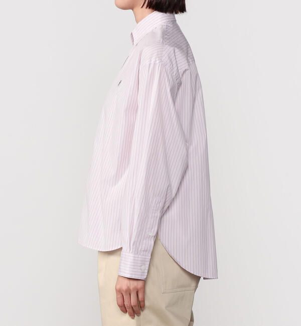 GYMPHLEX「Gymphlex | コットンストライプ ショートボタンダウン長袖シャツ PINK WOMEN」|シャツ・ブラウス|