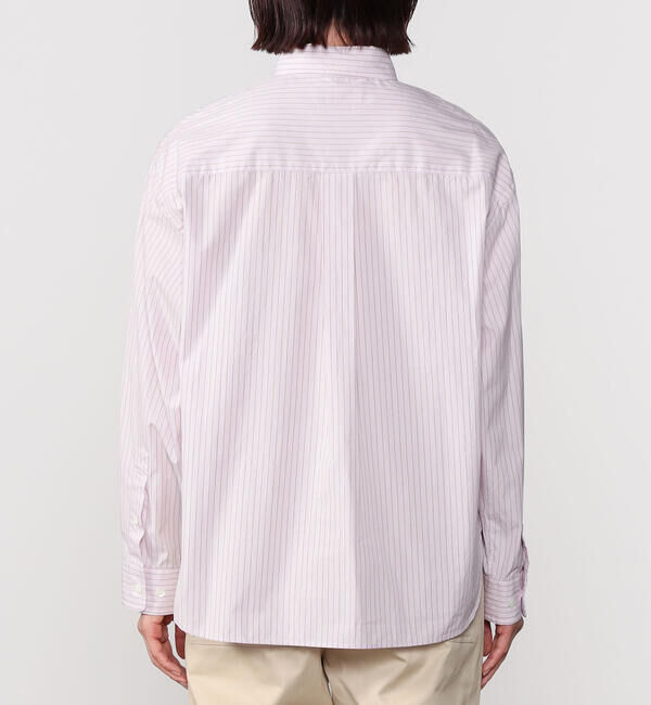 GYMPHLEX「Gymphlex | コットンストライプ ショートボタンダウン長袖シャツ PINK WOMEN」|シャツ・ブラウス|