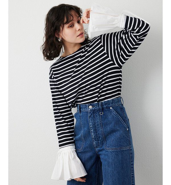  「【THE PAUSE】フレアカフスボーダープルオーバー」|Tシャツ・カットソー|