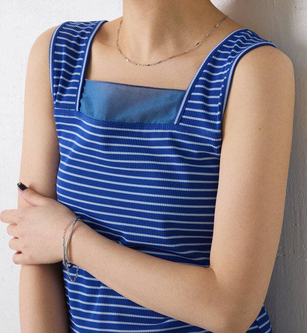  「 シアー切り替えスクエアタンクトップ」|Tシャツ・カットソー|ブルー