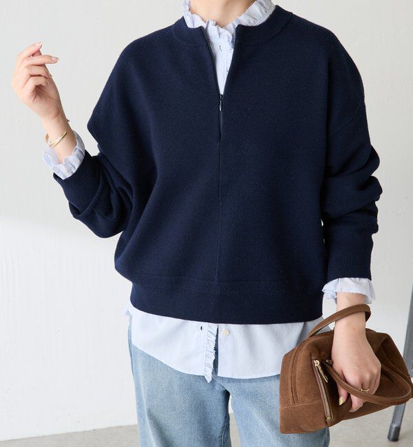  「ジップスウェットライクニット」|ニット・セーター|ネイビー