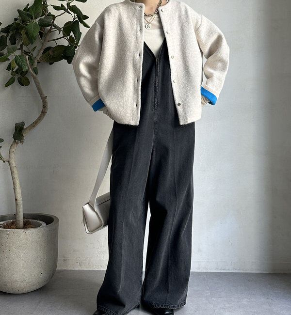  「【WEB限定】ダブルフェイスニットショートコート」|カーディガン|