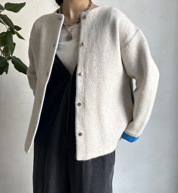  「【WEB限定】ダブルフェイスニットショートコート」|カーディガン|