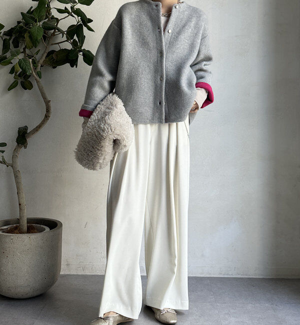  「【WEB限定】ダブルフェイスニットショートコート」|カーディガン|