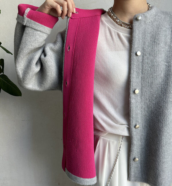  「【WEB限定】ダブルフェイスニットショートコート」|カーディガン|