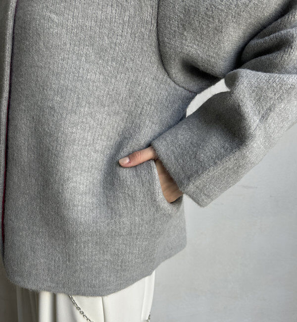  「【WEB限定】ダブルフェイスニットショートコート」|カーディガン|