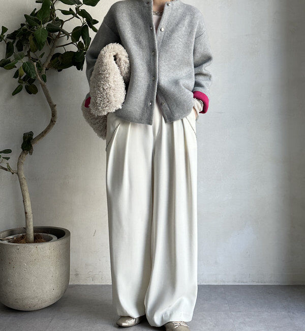  「【WEB限定】ダブルフェイスニットショートコート」|カーディガン|