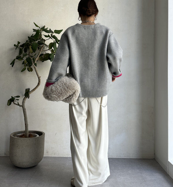  「【WEB限定】ダブルフェイスニットショートコート」|カーディガン|