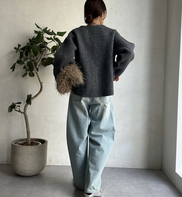  「【WEB限定】ダブルフェイスニットショートコート」|カーディガン|