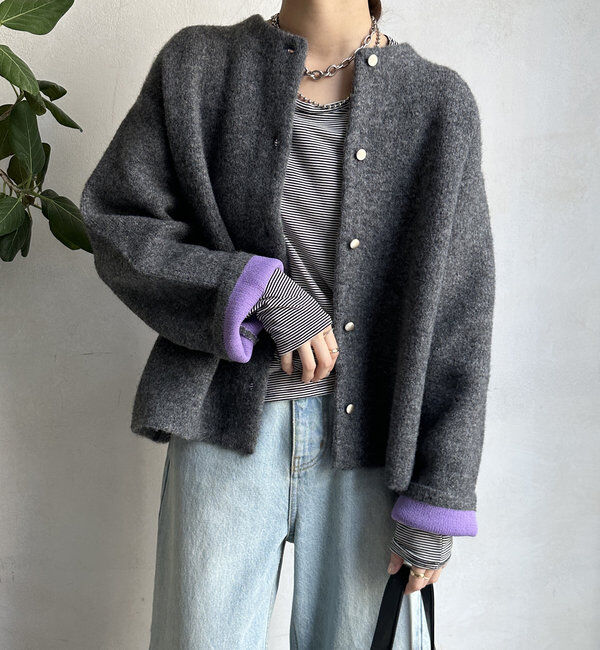  「【WEB限定】ダブルフェイスニットショートコート」|カーディガン|