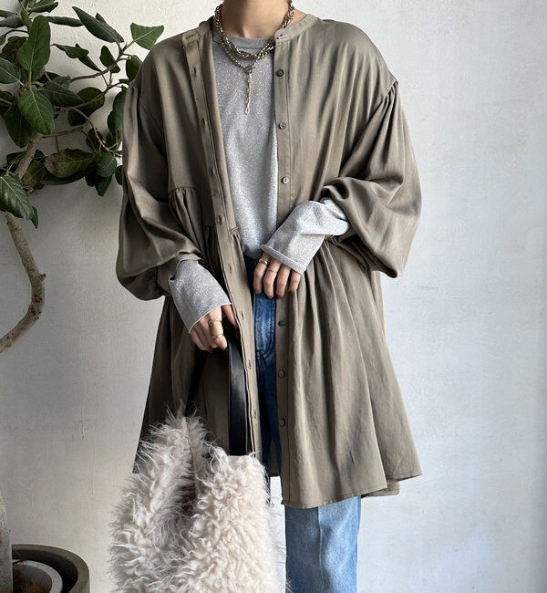  「【WEB限定】 ペプラムチュニック」|シャツ・ブラウス|グレージュ