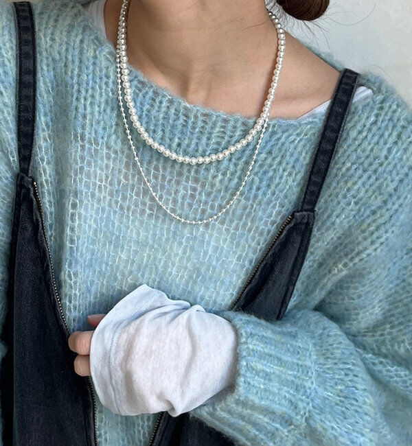  「パール&times;ボールチェーンネックレス」|ネックレス|シルバー