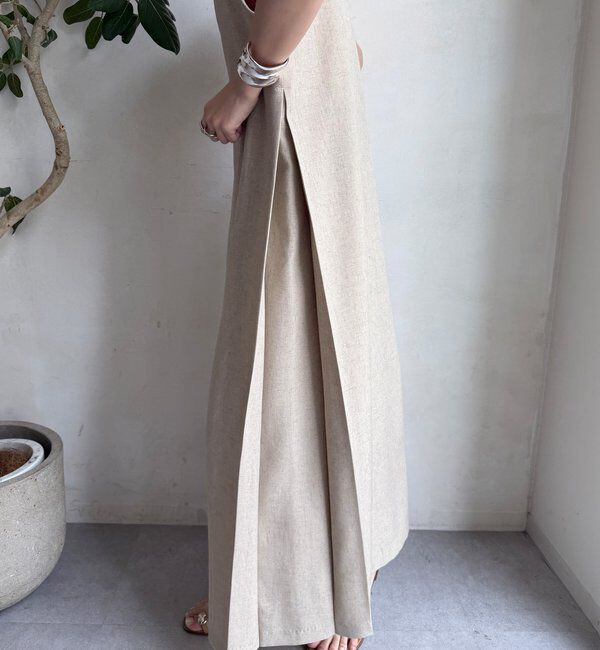 「【WEB限定】リネン混深Vジャンスカ」|ワンピース|