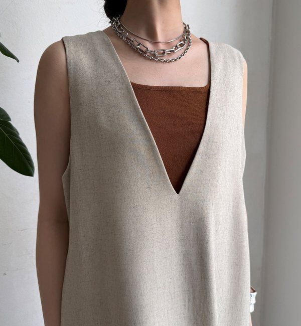  「【WEB限定】リネン混深Vジャンスカ」|ワンピース|