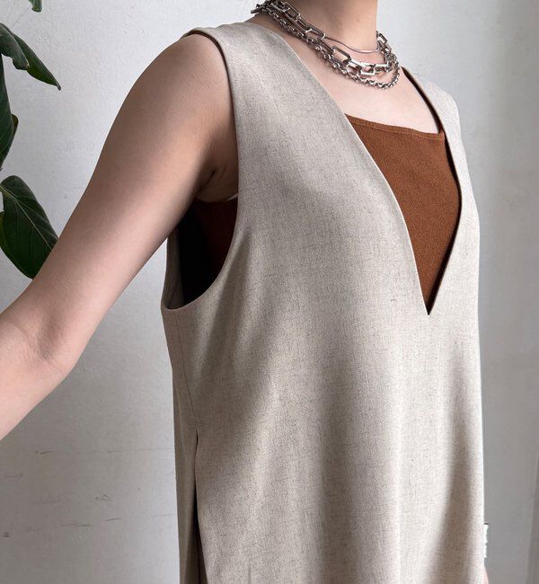  「【WEB限定】リネン混深Vジャンスカ」|ワンピース|