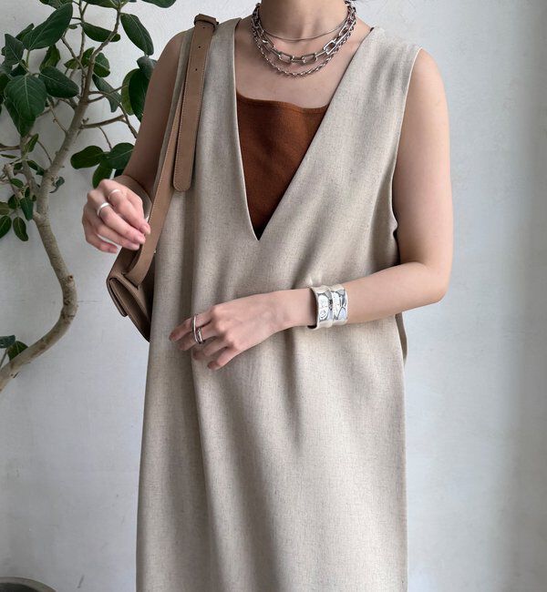  「【WEB限定】リネン混深Vジャンスカ」|ワンピース|