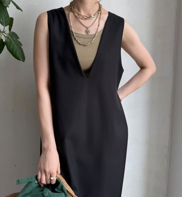  「【WEB限定】リネン混深Vジャンスカ」|ワンピース|