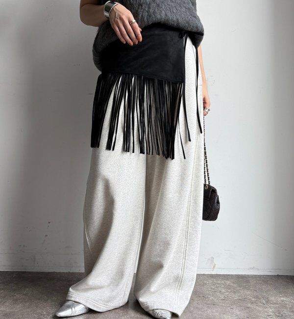  「フリンジストール」|マフラー|ブラック