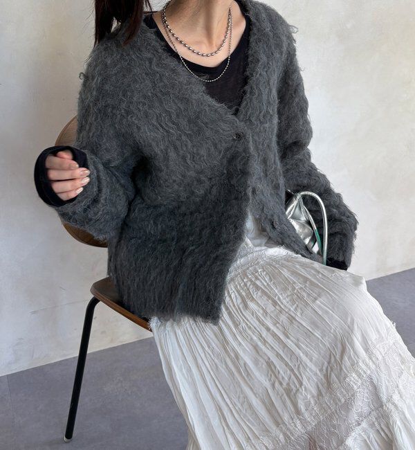  「【WEB限定】ロングシャギーカーディガン」|カーディガン|チャコールグレー