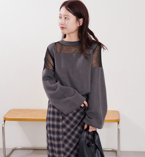  「B シアー配色ニットプルオーバー」|その他|