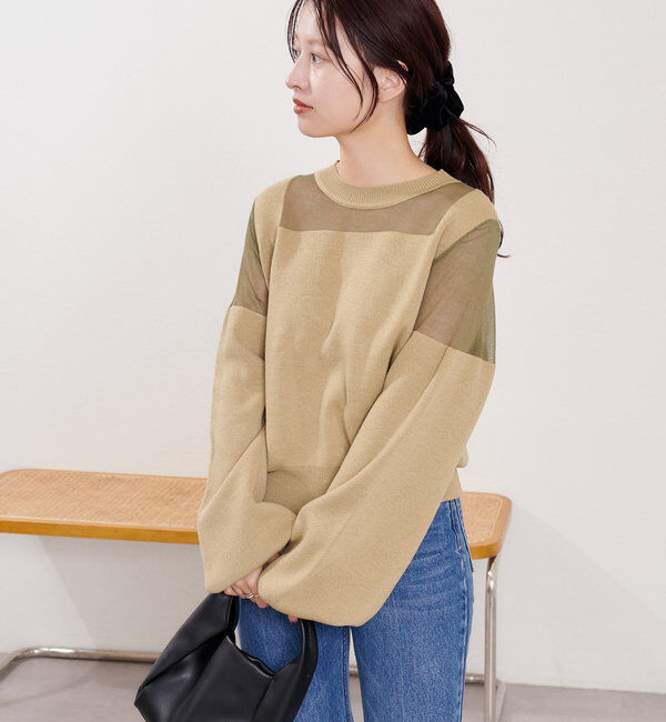  「B シアー配色ニットプルオーバー」|その他|