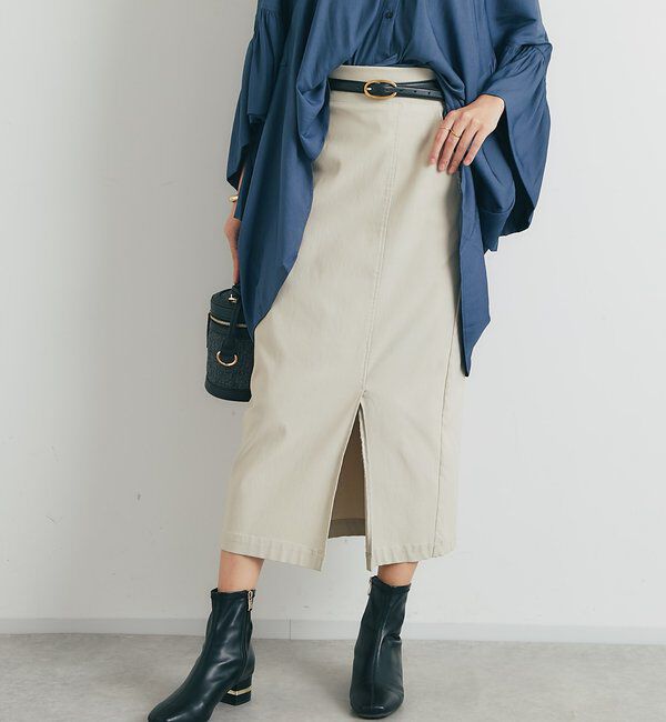  「《オールシーズン着まわせる》ストレッチナロースカート」|スカート|サンドベージュ