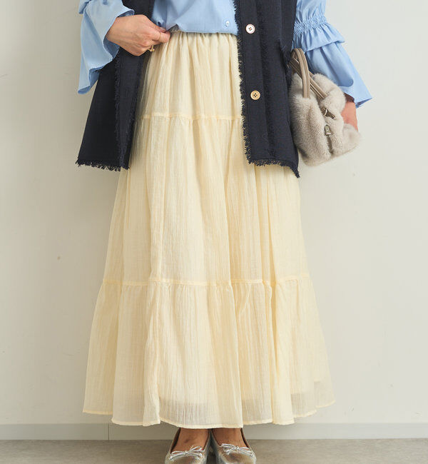  「《清涼感アリ・ドラマチックなシルエット》ワッシャーティアードスカート」|スカート|