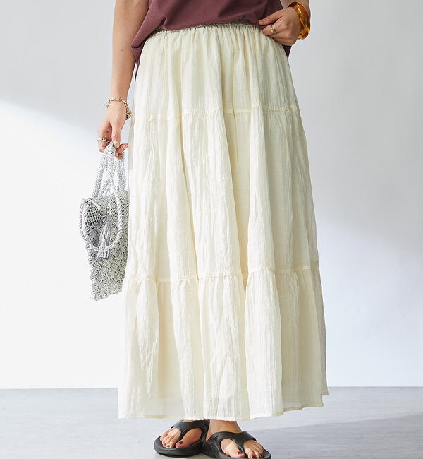  「《清涼感アリ・ドラマチックなシルエット》ワッシャーティアードスカート」|スカート|