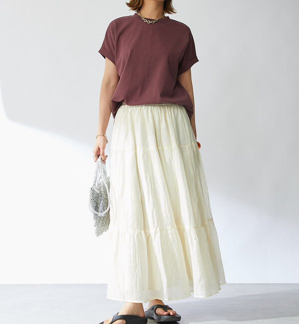  「《清涼感アリ・ドラマチックなシルエット》ワッシャーティアードスカート」|スカート|