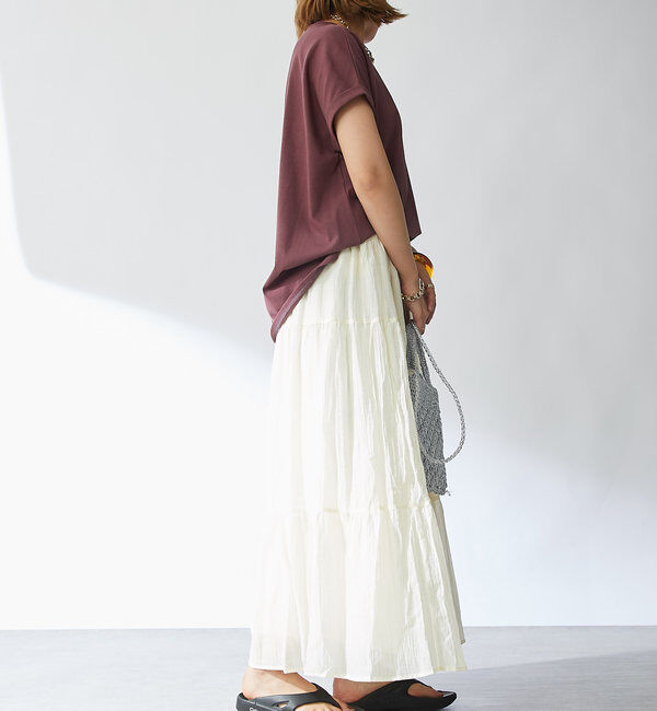  「《清涼感アリ・ドラマチックなシルエット》ワッシャーティアードスカート」|スカート|