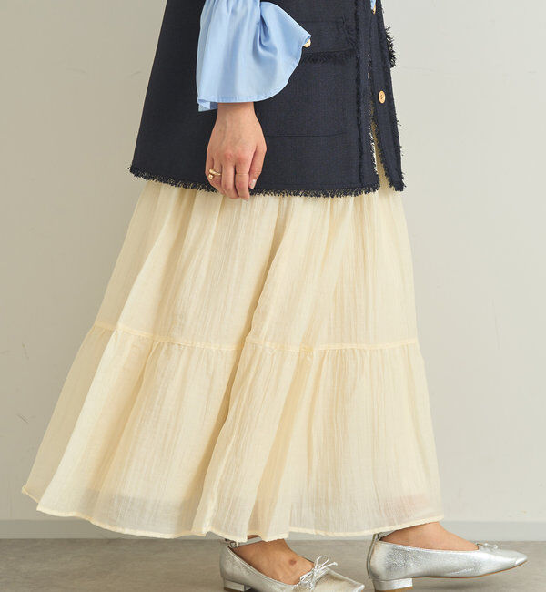  「《清涼感アリ・ドラマチックなシルエット》ワッシャーティアードスカート」|スカート|