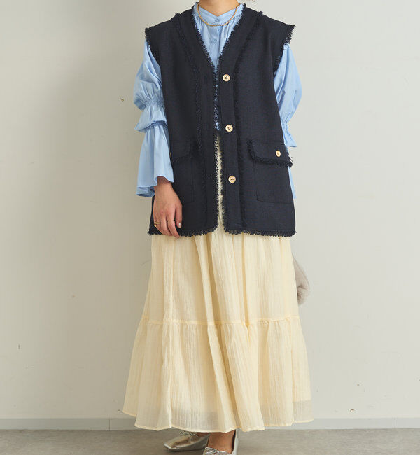  「《清涼感アリ・ドラマチックなシルエット》ワッシャーティアードスカート」|スカート|