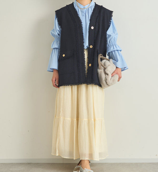  「《清涼感アリ・ドラマチックなシルエット》ワッシャーティアードスカート」|スカート|