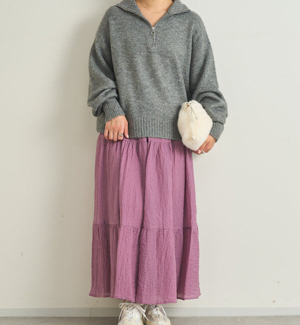  「《清涼感アリ・ドラマチックなシルエット》ワッシャーティアードスカート」|スカート|