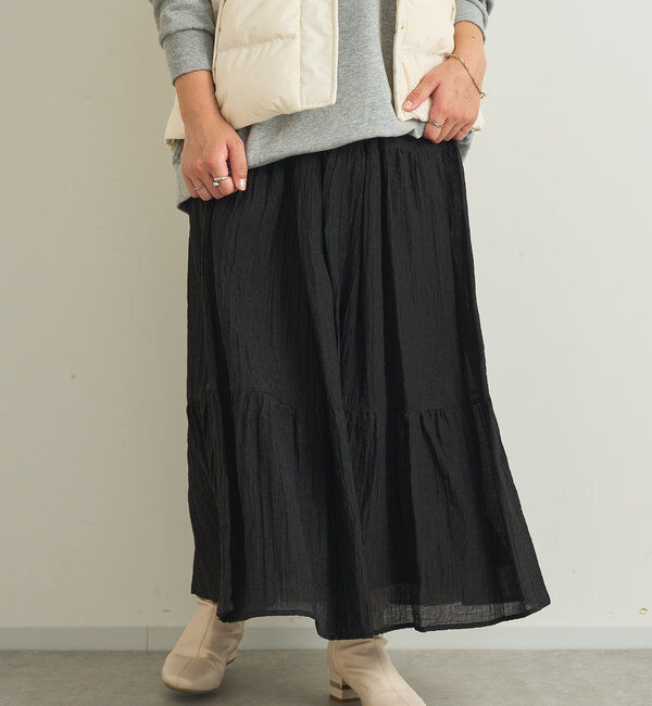  「《清涼感アリ・ドラマチックなシルエット》ワッシャーティアードスカート」|スカート|