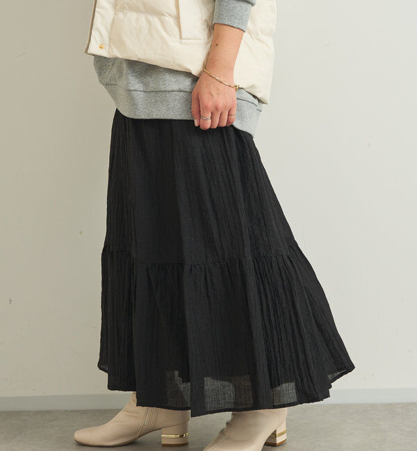  「《清涼感アリ・ドラマチックなシルエット》ワッシャーティアードスカート」|スカート|