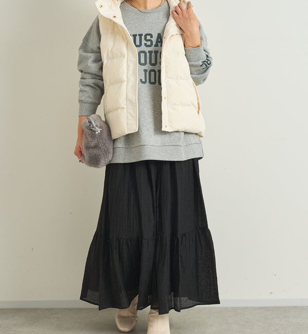  「《清涼感アリ・ドラマチックなシルエット》ワッシャーティアードスカート」|スカート|