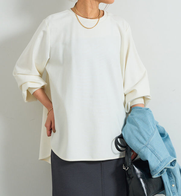  「《楽ちんキレイ見え》ラウンドヘムシンプルロングプルオーバー」|Tシャツ・カットソー|オフホワイト