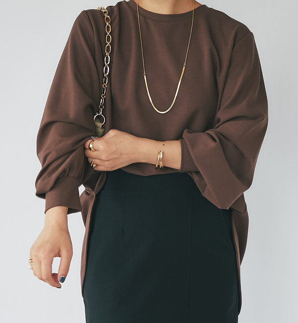  「《楽ちんキレイ見え》ラウンドヘムシンプルロングプルオーバー」|Tシャツ・カットソー|