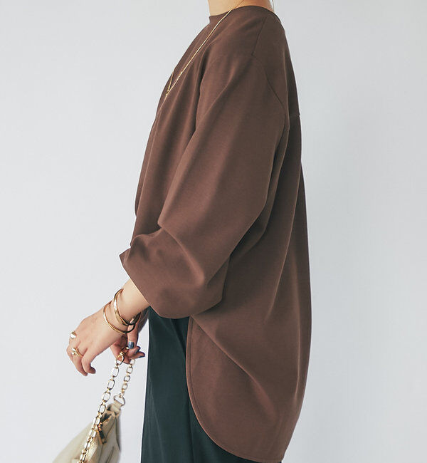  「《楽ちんキレイ見え》ラウンドヘムシンプルロングプルオーバー」|Tシャツ・カットソー|