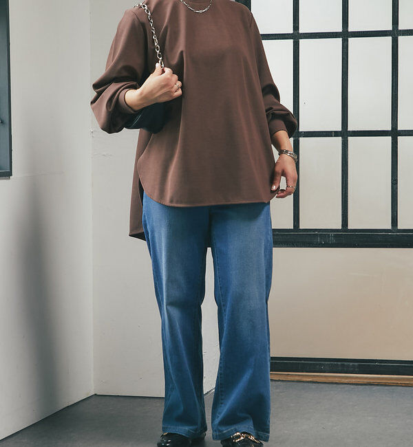  「《楽ちんキレイ見え》ラウンドヘムシンプルロングプルオーバー」|Tシャツ・カットソー|