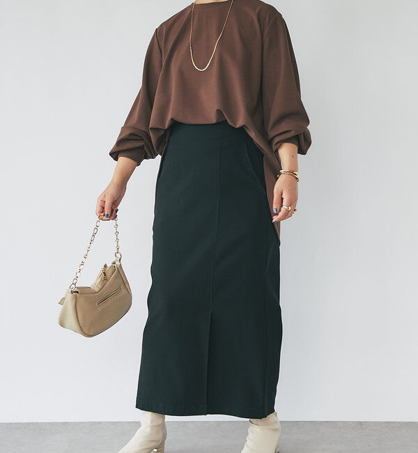  「《楽ちんキレイ見え》ラウンドヘムシンプルロングプルオーバー」|Tシャツ・カットソー|