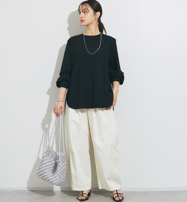  「《楽ちんキレイ見え》ラウンドヘムシンプルロングプルオーバー」|Tシャツ・カットソー|