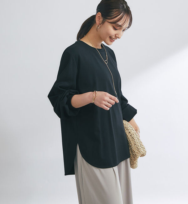  「《楽ちんキレイ見え》ラウンドヘムシンプルロングプルオーバー」|Tシャツ・カットソー|