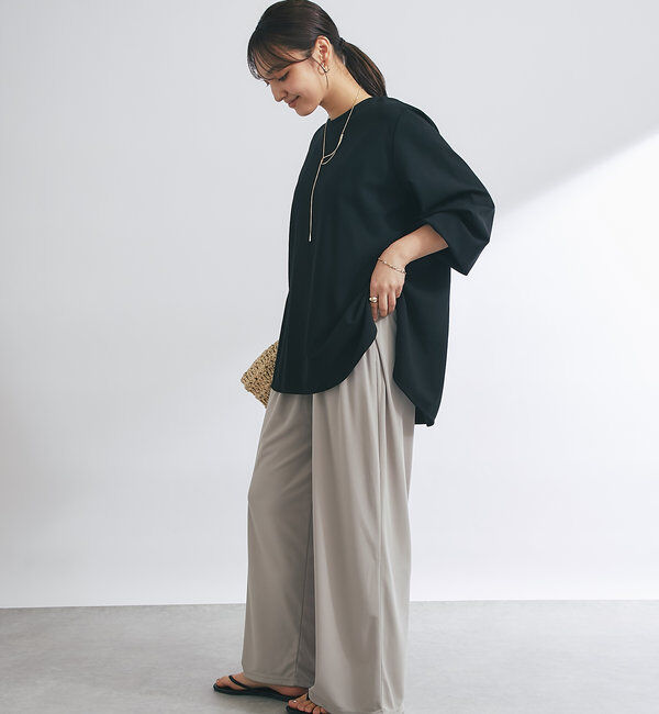  「《楽ちんキレイ見え》ラウンドヘムシンプルロングプルオーバー」|Tシャツ・カットソー|