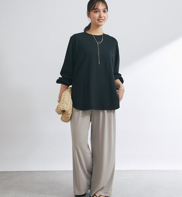  「《楽ちんキレイ見え》ラウンドヘムシンプルロングプルオーバー」|Tシャツ・カットソー|