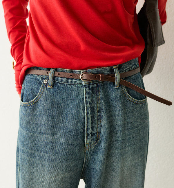  「【コーデのポイントに】レザー細ベルト」|ベルト|ダークブラウン