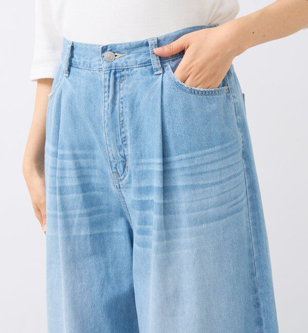  「【MONN.:.(モン)】ライトデニムワイドパンツ」|デニム|