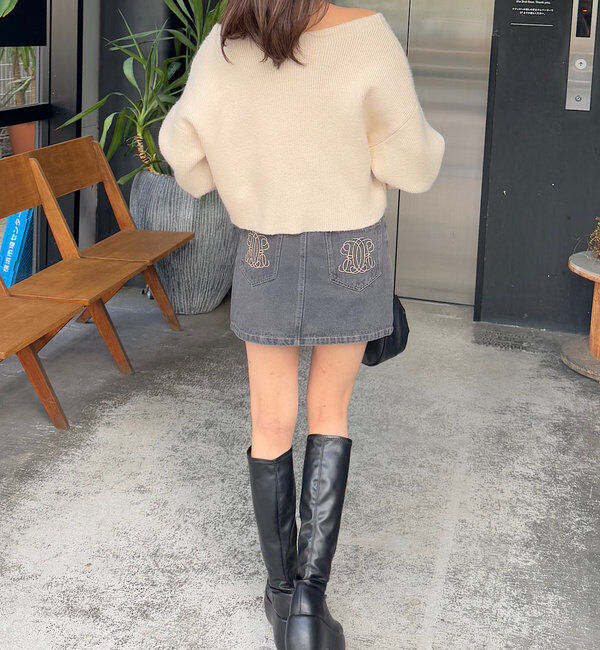  「【WEB限定/セットアップ対応】ポケット刺繍台形デニムスカート」|スカート|