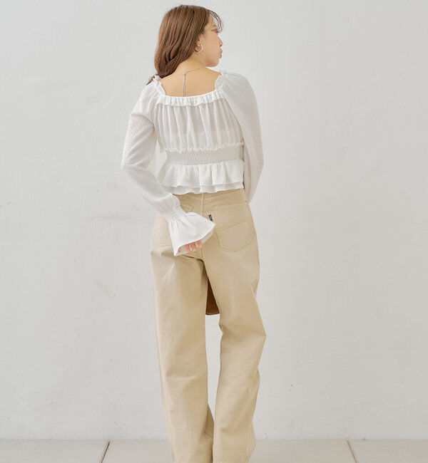  「シャーリングパワショルフリルトップス」|シャツ・ブラウス|